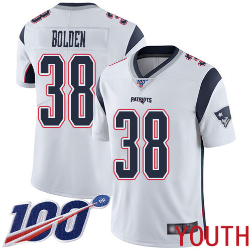 New England Patriots Football #38 100th Season Limited White Youth Brandon Bolden Road NFL Jersey->youth nfl jersey->Youth Jersey